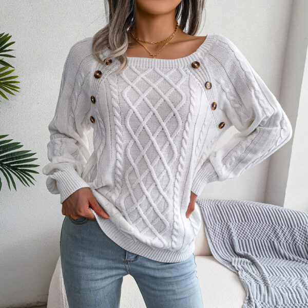 Square Neck Knitted Sweater Winter Warm Long Sleeve Tops - Image 5