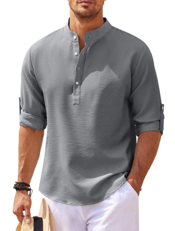 Men's Stand Collar Solid Color Shirt - Image 7