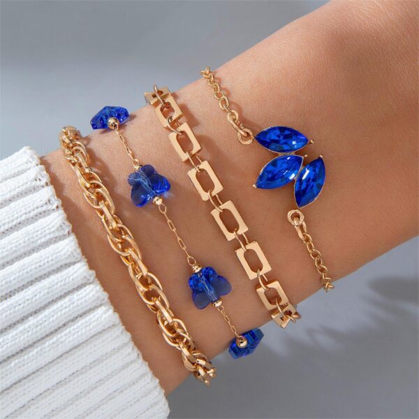 4pcs Blue Flower Love Butterfly Bracelet Set With Rhinestones Design Valentines Day - Image 3