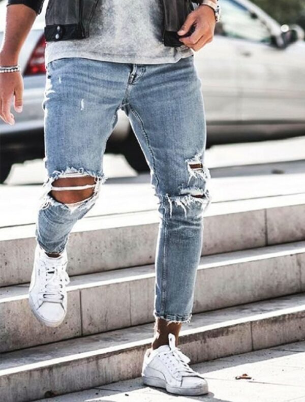 New Ripped Skinny Jeans mens Streetwear - Image 4