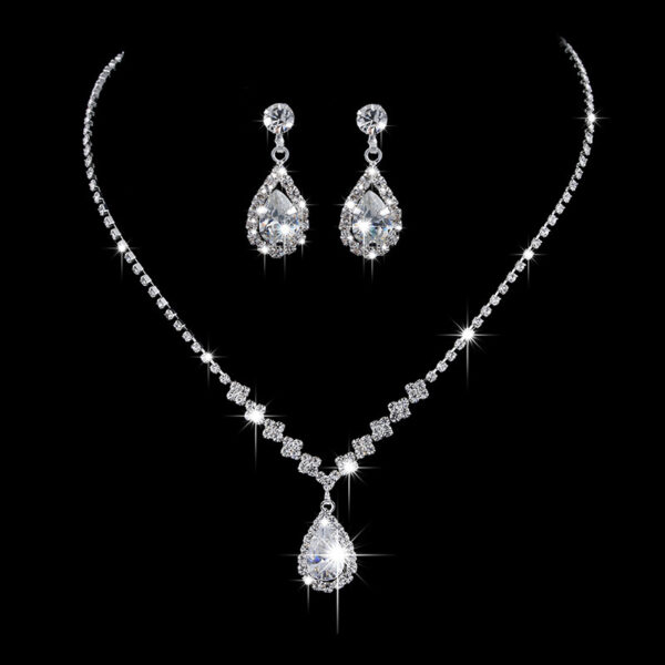 Full Rhinestone Zircon Water Drop Necklace Earrings Jewelry Set - Image 4