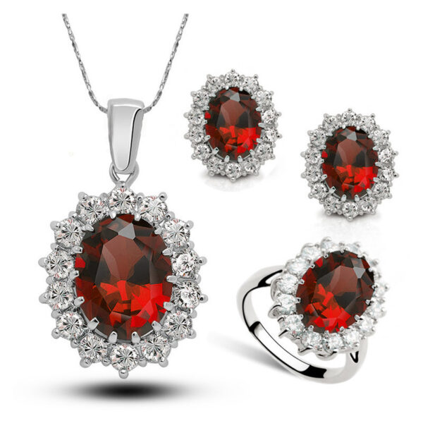 Crystal Jewelry Bridal Necklace Earrings Ring Jewelry Set - Image 3