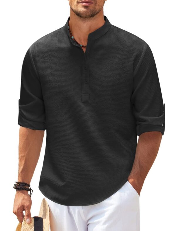 Men's Stand Collar Solid Color Shirt - Image 6