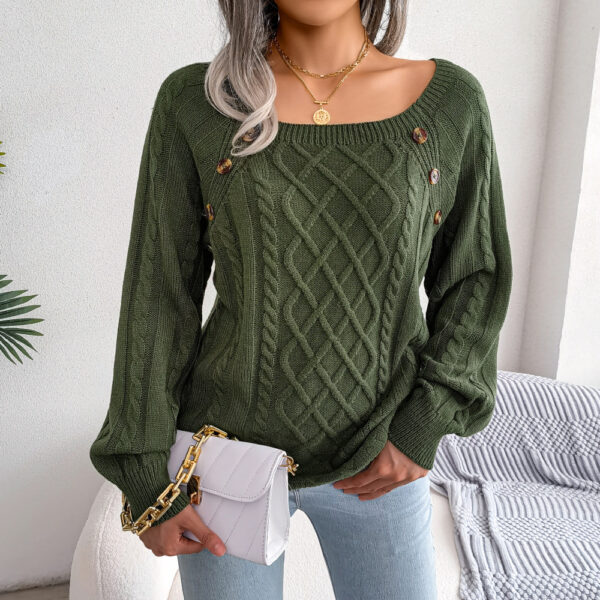 Square Neck Knitted Sweater Winter Warm Long Sleeve Tops - Image 2