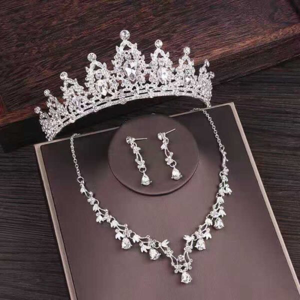 Bridal Rhinestone Crown Necklace Set Wedding Accessories - Image 3