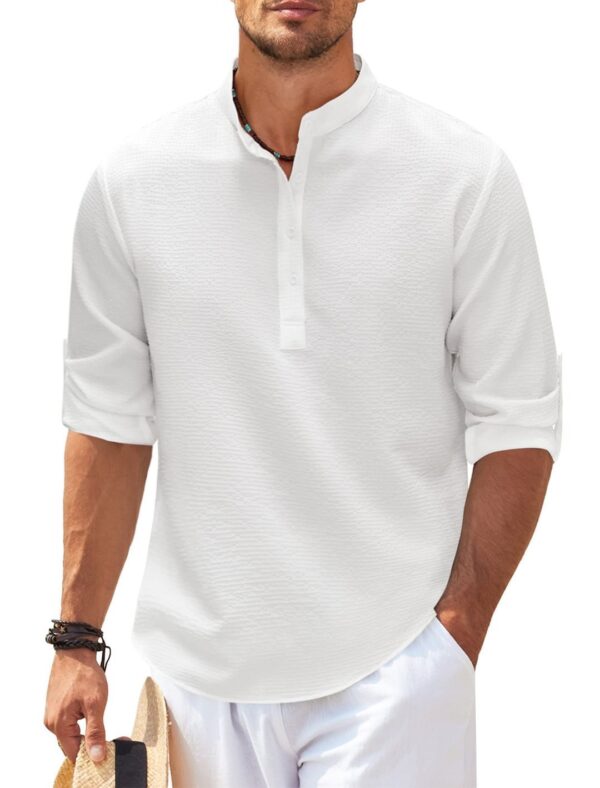 Men's Stand Collar Solid Color Shirt - Image 8