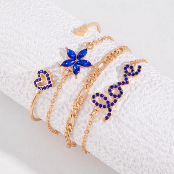 4pcs Blue Flower Love Butterfly Bracelet Set With Rhinestones Design Valentines Day - Image 9