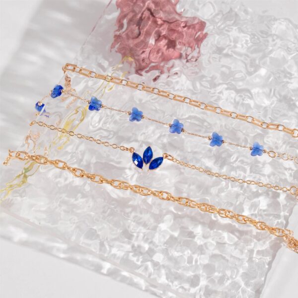 4pcs Blue Flower Love Butterfly Bracelet Set With Rhinestones Design Valentines Day - Image 6