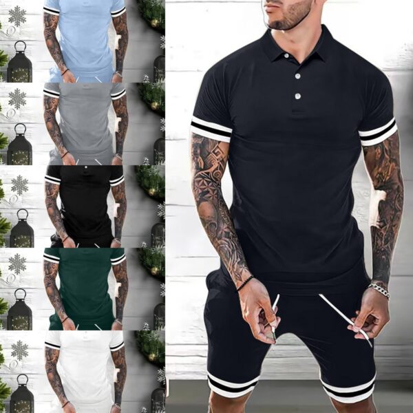 Short Sets 2 Piece Outfits Polo Shirt  For Men