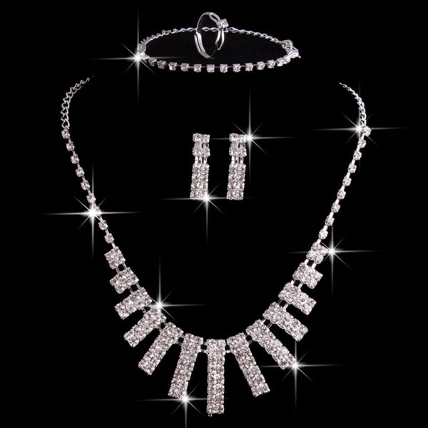 4 Pieces Rhinestones Necklace Set With Earrings Ring And Bracelet Fashion Jewelry For Women - Image 3