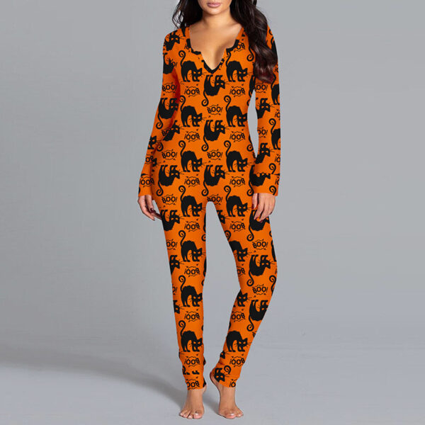 Halloween Printed Jumpsuit Long Sleeve Home Pajamas - Image 9