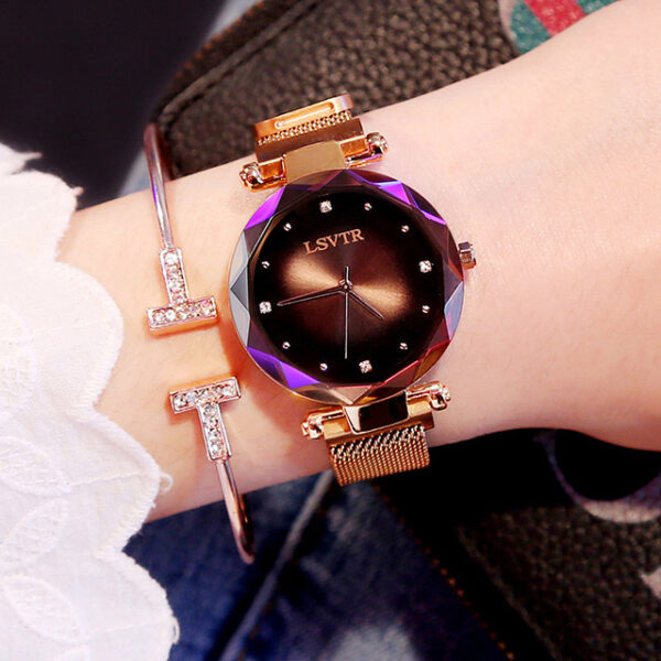 Rose Gold Women Watches Fashion Diamond Ladies Starry Sky Magnet Watch Waterproof Female Wristwatch - Image 2