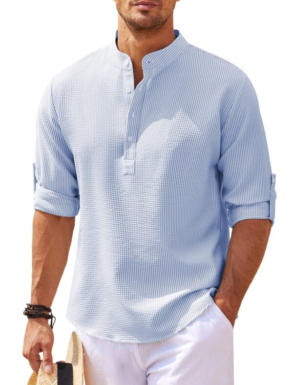 Men's Stand Collar Solid Color Shirt - Image 5