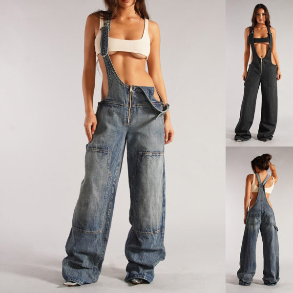 Y2K Zipper Denim  Jumpsuit Streetwear Jeans Pants