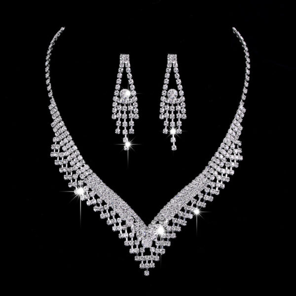 Full Rhinestone Zircon Water Drop Necklace Earrings Jewelry Set - Image 2