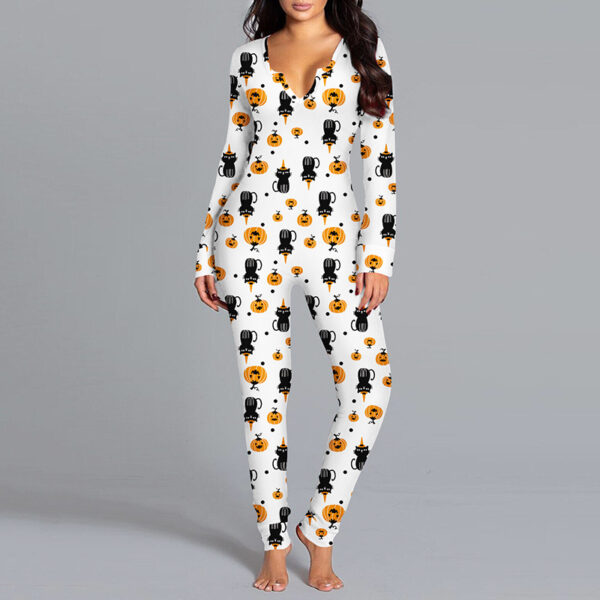 Halloween Printed Jumpsuit Long Sleeve Home Pajamas - Image 4