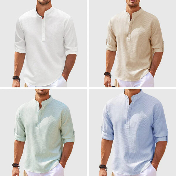 Men's Stand Collar Solid Color Shirt - Image 4