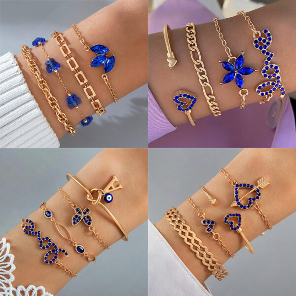 4pcs Blue Flower Love Butterfly Bracelet Set With Rhinestones Design Valentines Day - Image 2