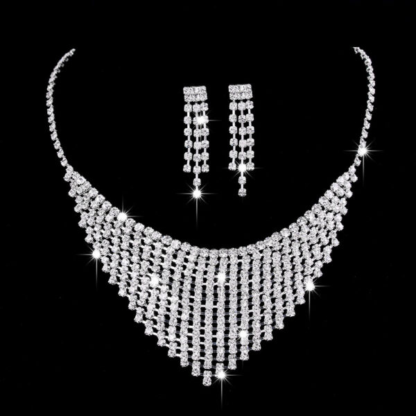 Full Rhinestone Zircon Water Drop Necklace Earrings Jewelry Set - Image 3