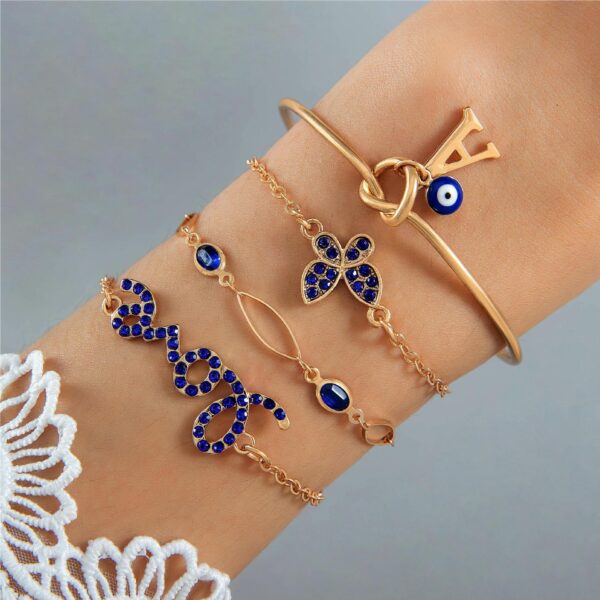 4pcs Blue Flower Love Butterfly Bracelet Set With Rhinestones Design Valentines Day - Image 4