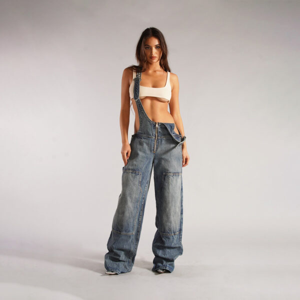 Y2K Zipper Denim  Jumpsuit Streetwear Jeans Pants - Image 6