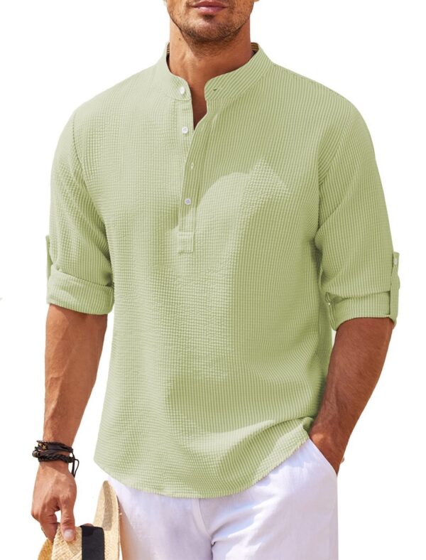 Men's Stand Collar Solid Color Shirt - Image 10