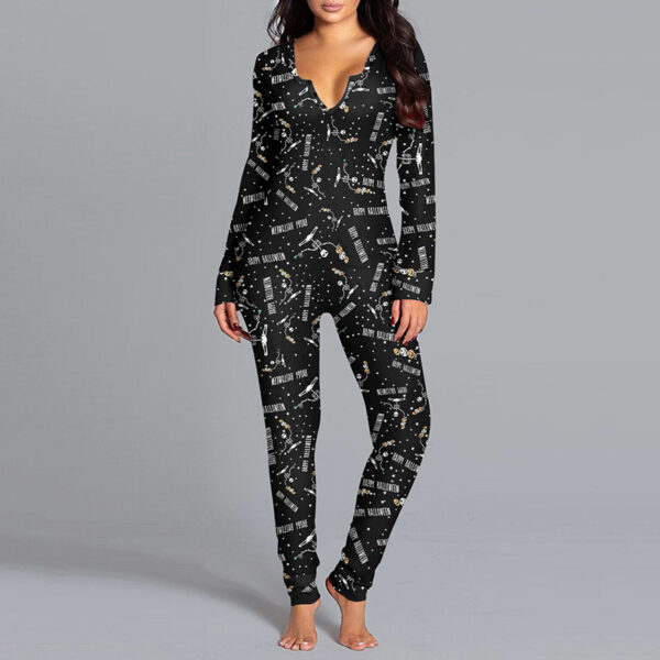 Halloween Printed Jumpsuit Long Sleeve Home Pajamas - Image 10