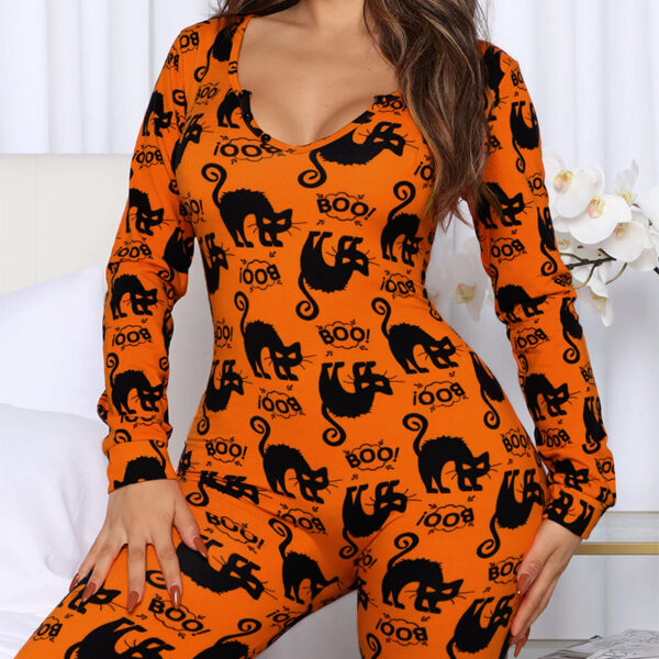 Halloween Printed Jumpsuit Long Sleeve Home Pajamas - Image 7