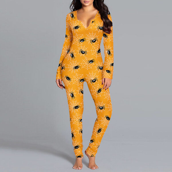 Halloween Printed Jumpsuit Long Sleeve Home Pajamas - Image 6