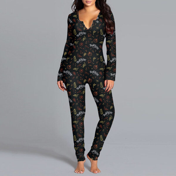 Halloween Printed Jumpsuit Long Sleeve Home Pajamas - Image 2